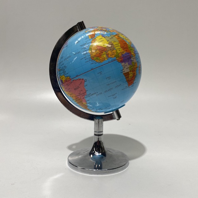 GLOBE, Small Blue w Chrome Base 23cm H